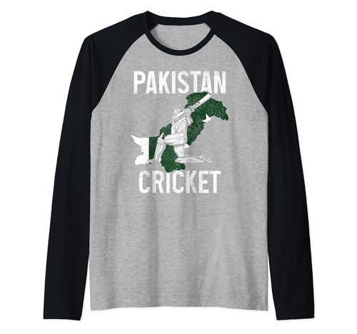 Pakistán jugador de cricket bandera paquistaní orgullo vintage Camiseta Manga Raglan