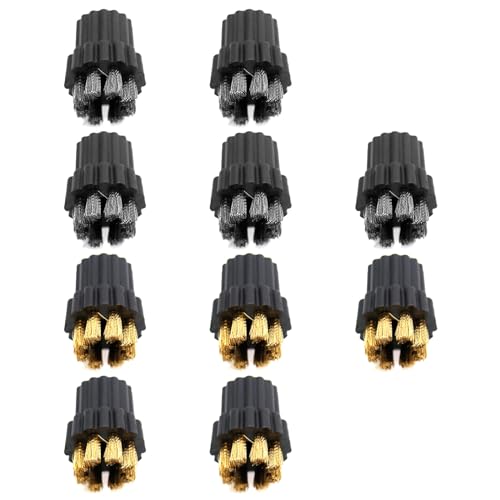 Zreneyfex 10-Pack Steam Mop Brush Heads Replacement - 5 Copper & 5 Steel Brushes (24mm OD/8mm Thread) for Deep Cleaning - Fits Most Steam Mops