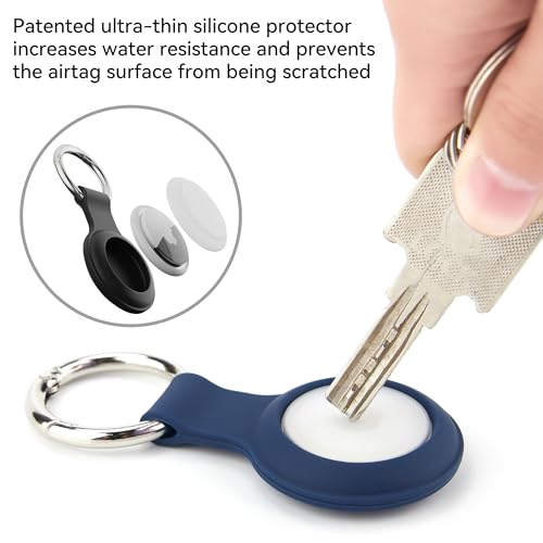 Pacote com 4 chaveiros AirTag à prova d'água IPX8, com suporte de silicone macio, leve, antiarranhõ