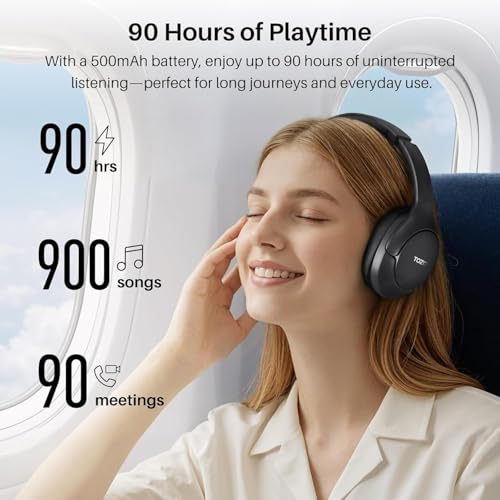 TOZO HT3 Cascos Inalámbricos Bluetooth 6.0, Híbrida ANC Audio Espacial, Chat IA con 5 Mics, 90H Reproducción, 32 EQ Conexión Multipunto, 3.5mm AUX Audio Cable y USB Tipo C, Negro - imagen 6