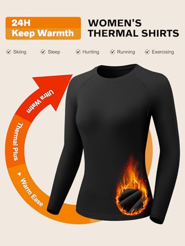 Orrfreer 3 Pack Thermal Base Layer Women Fleece Long Sleeve Compression Shirts Ladies Thermal Tops for Running Ski Hiking Black/Charcoal/Pink XL - Image 7
