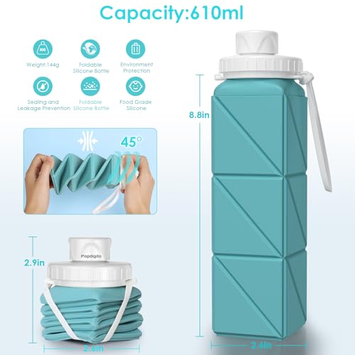 Popdigito Collapsible Water Bottles,Bpa-Free Leak-Proof Silicone Foldable Water Bottle Cup 20.6Oz,Durable Lightweight Bottle thumb #3