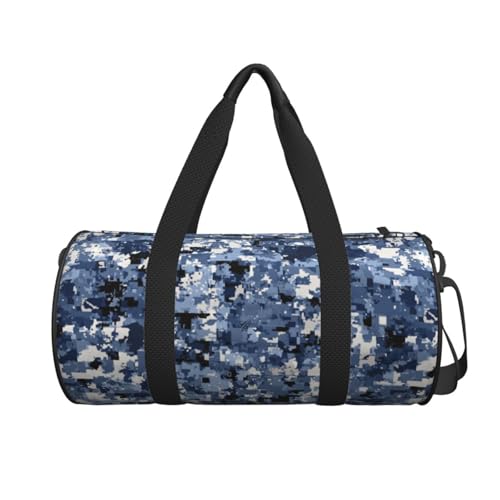 Camouflage Blue Camo Travel Duffel Bag Shoes Compartment Foldable Lightweight Yoga Gym Sports Bag2