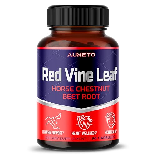 Red Vine Leaf Supplement with Horse Chestnut, Beetroot, Ginger - Natural Support for Vein Strength and Circulation Wellness- Made in The USA (90 Count (Pack of 1))