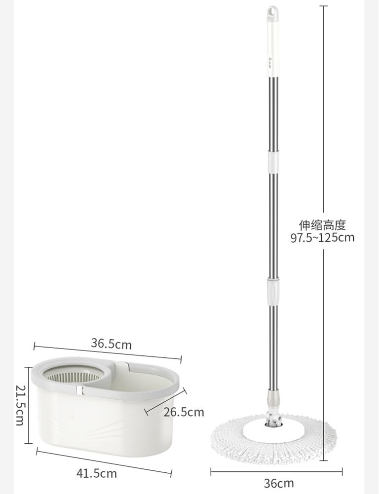 Juego de fregona y Cubo giratorios para el hogar, fregona giratoria de 360° y Cesta escurridora Interior Desmontable, 2 recambios de Cabezal de Microfibra para