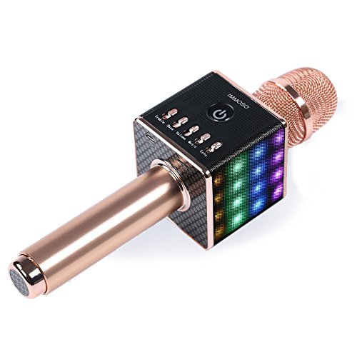 IMMOSO xi-08-microphone Portable Wireless Karaoke Microphone with LED Light, Rose Gold