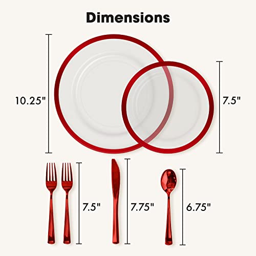 By Madee HEAVYWEIGHT 150 PC Christmas Plastic Plates and Cutlery | Clear and Red Christmas Dinnerware Set | Fancy Disposable Plates for Weddings, Birthdays & Holiday (25 Guests) – Image 7