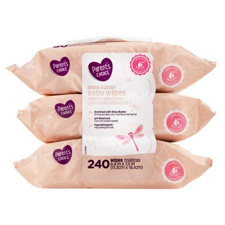 Parent's Choice Shea Butter Baby Wipes, 3 packs of 80 (240 count) (Set of 2)