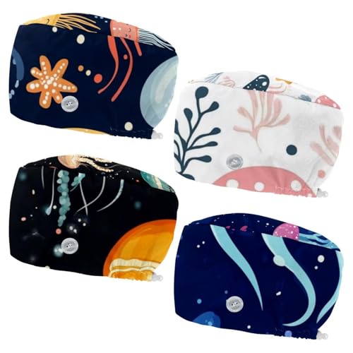 Cute jellyfishes (5) Pattern Decor Safety Head Protection Caps, 4 Pack Ergonomic Lightweight Caps for Industrial Household Use