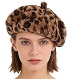 Newfancy Women Colorful Letter Print Faux Fur Beret Hats Artist Painter Hats Fuzzy Fluffy Warm French Winter Beanie Cap