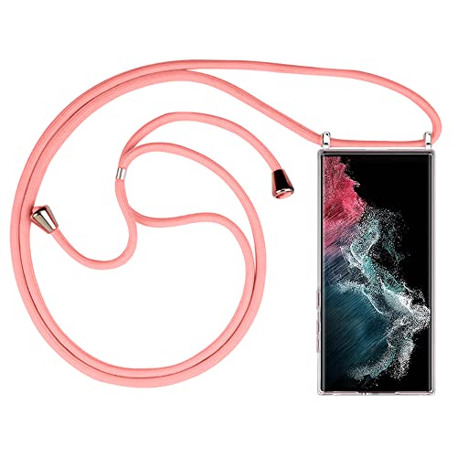 Foqencci Clear Case For Samsung Galaxy S22 Ultra With Adjustable Lanyard Neck Strap,Crossbody Case For Galaxy S22 Ultra,Transparent Tpu + Hard Pc Anti-Scratch Shockproof Phone Case - Pink #TOP5