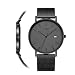 BUREI Men's Fashion Minimalist Wrist Watch Analog Deep Gray Date with Black Milanese Mesh Band