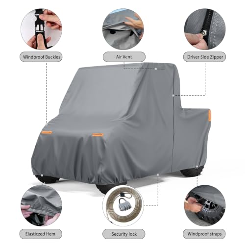 Image of Waterproof UTV Cover Compatible with Polaris Ranger 500 570 800 ETX 2 Seats | 6 Layers Outdoor Cover with Cotton Liner, Air Vents, Door Zipper and Windproof Buckles for Rain Snow Dust Protection