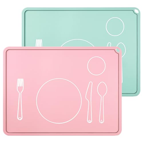 Webake Platzset Abwaschbar Silikon 2 St&uuml;ck Tischsets Platzsets Abwischbar 40 x 30 cm Platzdeckchen Kinder Silikonmatte rutschfest Tischset