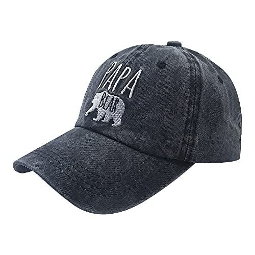 Waldeal Men's Papa Bear Embroidered Baseball Cap, Washed Vintage Adjustable Dad Hat Black