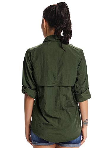 Women's UPF 50+ UV Sun Protection Safari Shirt, Long Sleeve Outdoor Cool Quick Dry Fishing Hiking Gardening Shirts (5055 Army Green XXL)