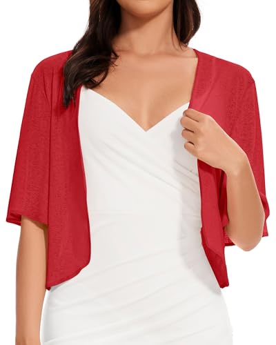 Image of Women Bolero Shrug Cardigan Open Front Cover Up Sheer Short Sleeve Kimonos for Evening Dress