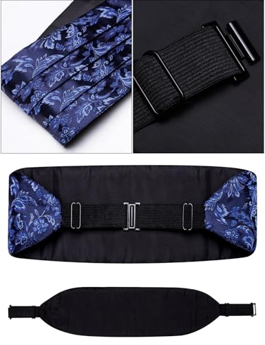 Image of Paisley Floral Tuxedo Cummerbund Bow Tie Pocket Square Set for Men