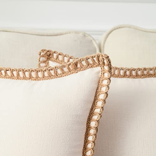 Ligicky Pack Of 2 Farmhouse Decorative Throw Pillow Covers Burlap Linen Trimmed Tailored Edges Square Pillowcases For Couch Sofa Bed Living Room, Off White 20X20 Inch #TOP4