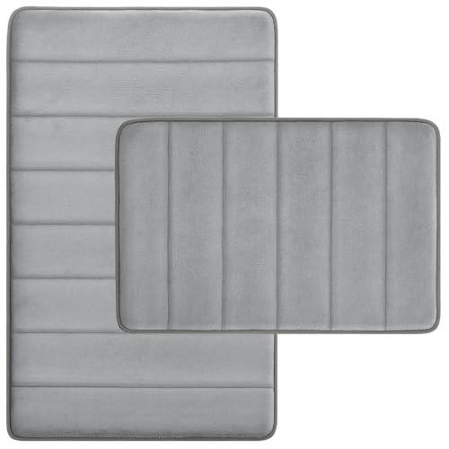 Memory Foam Bathroom Rugs Set 2-Piece Non-Slip Light Gray