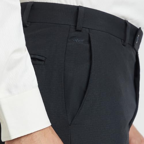Image of Park Avenue Men Regular Fit Checks Pattern Poly Viscose Blend Flat Front Formal Trouser