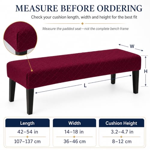 Image of Street27 High Stretch Jacquard Dining Bench Cover Elastic Chair Covers - Anti-Dust Removable Bench Slipcover Washable Bench Seat Protector Cushion Cover for Living Room, Bedroom, (Wine Red)