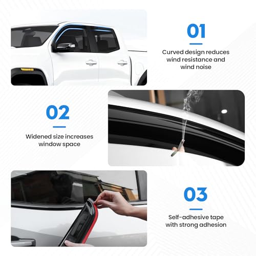 Image of Colorado Rain Guard - Window Visors for Chevrolet Colorado /GMC Canyon 2023-2025 2026, Out-Channel Side Window Rain Guards for Colorado, 4PCS, Black, Car Accessories