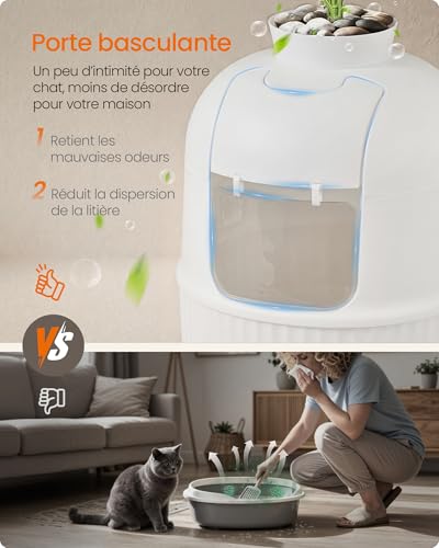 Meuble litière chat Feandrea résout les odeurs et cache le bac plastique