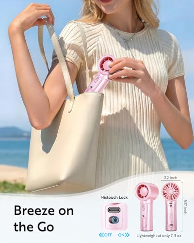 Image of Handheld Portable Fan, Adjustable Speed Powerful Mini Personal Fan, Rechargeable 5000mAh Battery Up to 18 Hours Runtime, Pocket Turbo Fan with Smart LED Display for Travel, Office, Outdoor