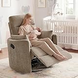 Arcrinte Nursery Rocking Chair, Oversized 360° Swivel Glider Recliner Chair, Upholstered Nursery Rocker with 2 Pillows and Footrest, Cozy Reclining Sofa for Living Room, Bedroom, Nursing, Camel