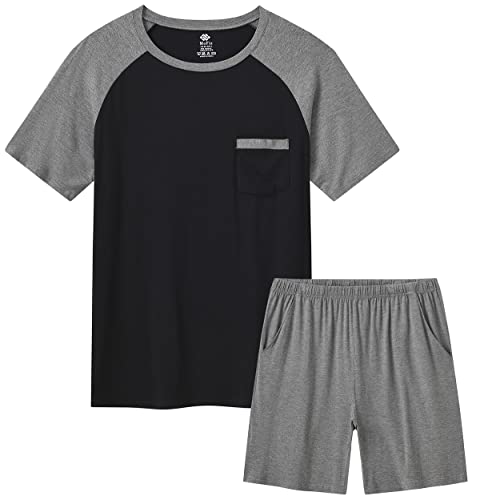 MoFiz Men's Sleep Sets,Modal Pajamas Set Ultra Soft Sleepwear Short Sleeve Top & Bottom PJS Lounge Set 2 pieces