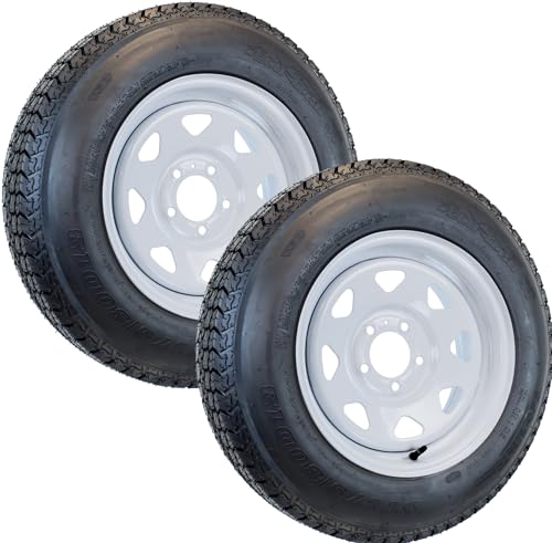 eCustomrim 2-Pack Trailer Tire On Rim ST175/80D13 175/80 D 13 Load Range B 5 Lug White Spoke Wheel - 2 Year Warranty w/Free Roadside