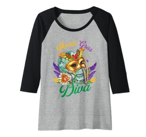 Womens Mardi Gras Diva | New Orleans Carnival | Festival Raglan Baseball Tee