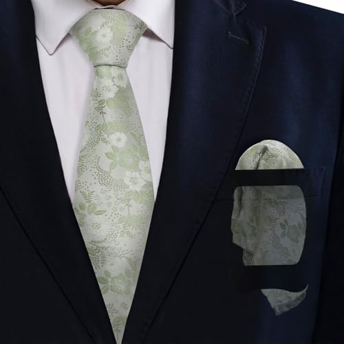 Image of Mantieqingway Floral Ties for Men, 3pcs /set Neck Tie Pocket Square Holder Set for Wedding Business Prom Party Usual