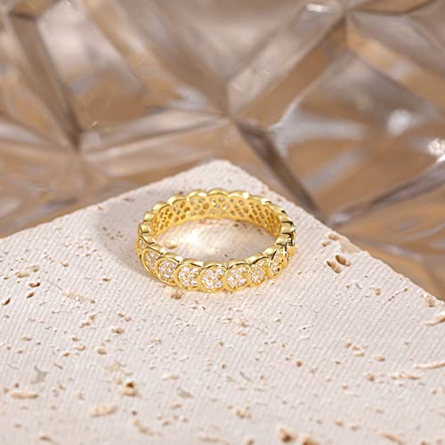 SHINYSO 14K Gold Plated Wedding Bands for Women Cubic Zirconia Round Eternity Engagement Promise Rings for Her Size 4-103