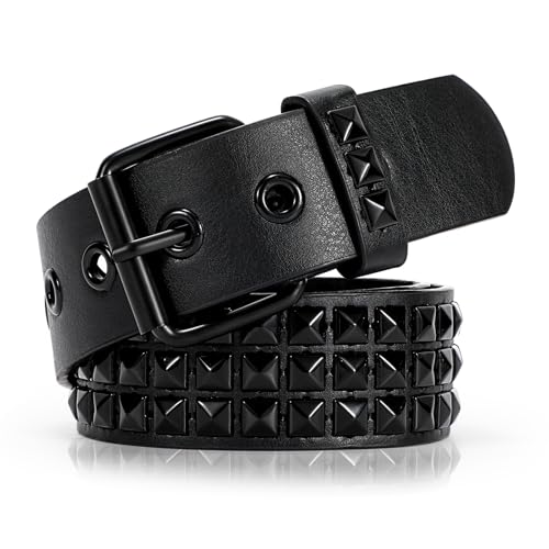 YA BELT Studded Belt for Women and Men Metal Punk Goth Belt Scene Style Cool Belts for Jeans (Black)
