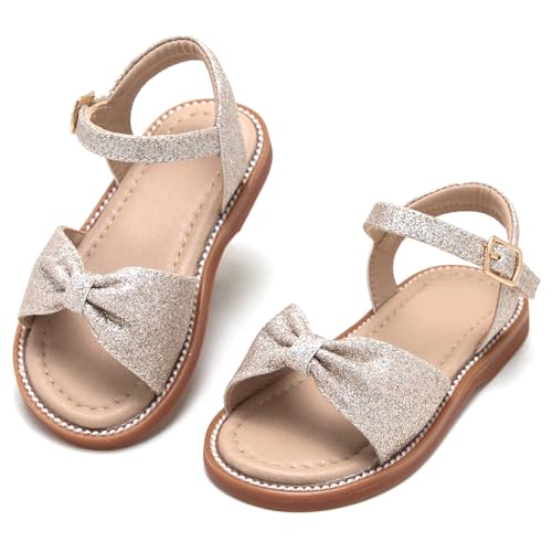 Image of Kolan Toddler Girl Sandals Open Toe Flat Princess Dress Shoes Little Kids
