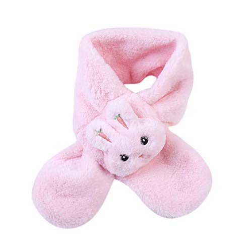 2-8Years Kids Thickening Winter Scarf Cross Tie Collar Fluffy Plush Wrap Neck Warmer Scarves (Pink)