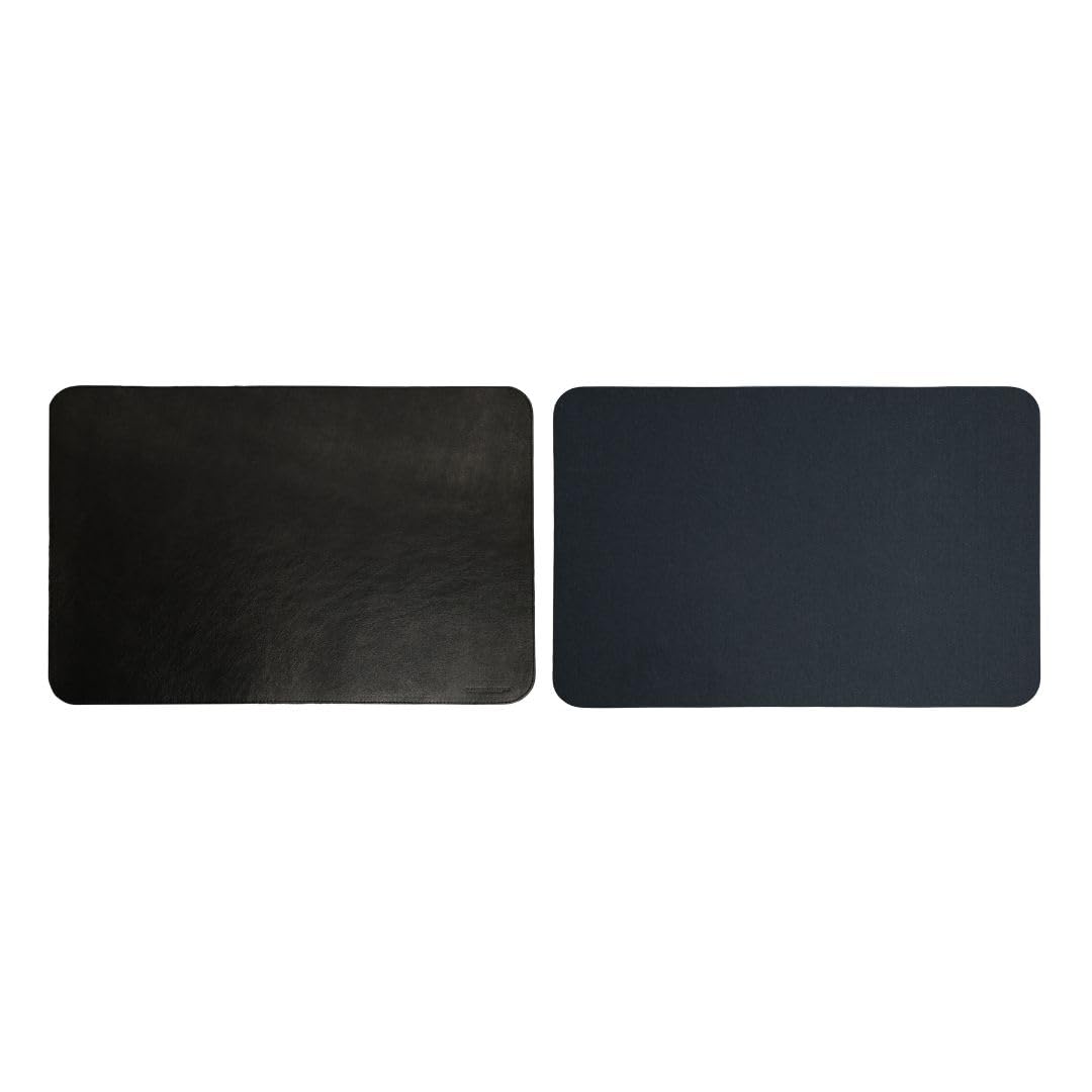 Sous-main de bureau en cuir véritable – Tapis de bureau XXL 60×40 + tapis de souris 23×23 – Set premium pour clavier, souris et PC – Fait main en Italie – Surface élégante et antidérapante (Noir)
