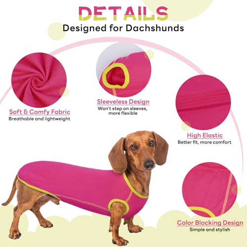 Lelepet Hundeshirt für Dackel, Hund Sommer T-Shirt Weiches Hundehemd, Atmungsaktives Dackel Hunde Shirt, Dehnbare Dackelkleidung, Leichter Hundepullover Shirt, Rosa XL