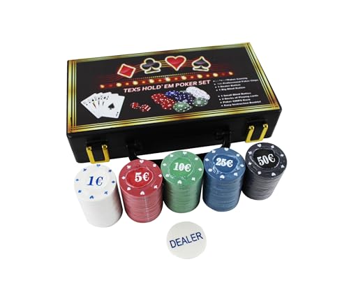 Fichas de Póquer de Plástico de 5 Colores, Juego Fichas de Poker con Caja Maletin . (100-Fichas)