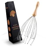 Postavo [ORIGINAL] Kopfmassage Spinne - Kopfmassagegerät mit 20 Fingern - Für perfekte Entspannung & eine bessere Durchblutung - Kopfhaut Massagebürste mit ergonomischen Griff aus Holz