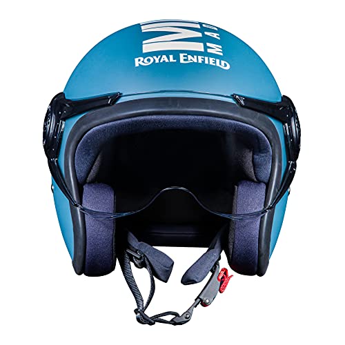 Image of Royal Enfield ISI Certified Open Face MLG Helmet with Clear Visor(Matt Squadron Blue-Size: XL)