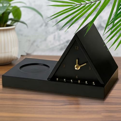 Estante de Madera para Libros con Reloj para Mesa de Noche Funcional 3