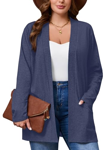 Image of AusLook Women's Plus Size Lightweight Open Front Cardigan 3 /4 Sleeve Cover Ups Shrugs Shawls and Wraps Kimono Jacket Coat