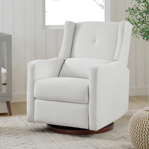 Image of KISLOT Upholstered Recliner Swivel Glider Nursery Chair Reclining Performance Fabric Rocker with Wood Base,Boucle,Ivory