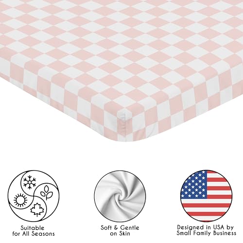 Image of Sweet Jojo Designs Baby Fitted Mini Crib Sheet (Pink Gingham Checkered Plaid) for Girls, Newborn /Infant Nursery, Play Yards, Portable Cribs (Vintage, Classic Checkerboard, Geometric Minimalist, Retro)