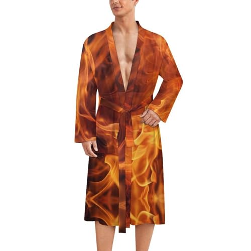 Burning Flames Funny Men's Robe Novelty Soft Lightweight Bathrobe Long-sleeve Spa Robes