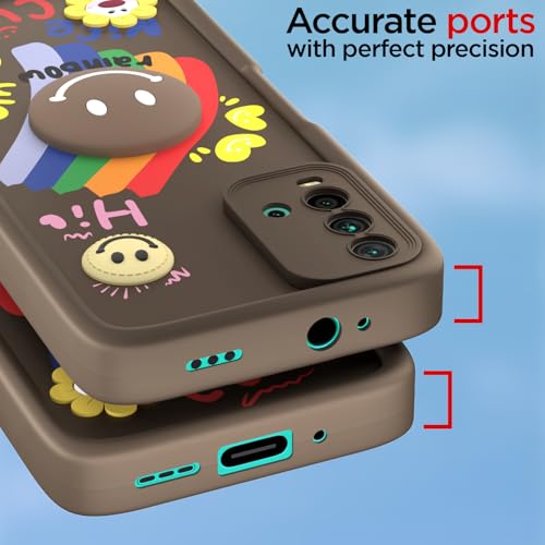 Image of Pikkme Back Cover for Redmi 9 Power /Poco M3 | Soft Silicone| Cute Rainbow Smile & 3D Cartoon Flower Design | Shockproof Raised Camera Protection Bumper Case (Brown)