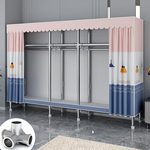 YHPBDZWワードローブクローゼットワードローブ カバー付き ハンガーラック カバー付き 洋服収納 クローゼット 衣類の保管と整理 組み立てが簡単 大容量 強力な耐荷重能力 防塵・防湿・防虫 23MM肥厚鋼管 アルミニウム合金ジョイント(E,長さ210C